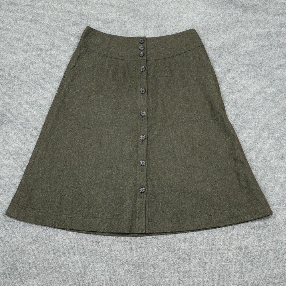 Banana Republic Skirt Womens 4 Olive Green Wool Blend Button Front A-Line Knee